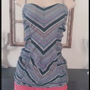 Billabong Junior’s Large Mini Dress or Tube Top Chevron Multicolor Cotton Stripe